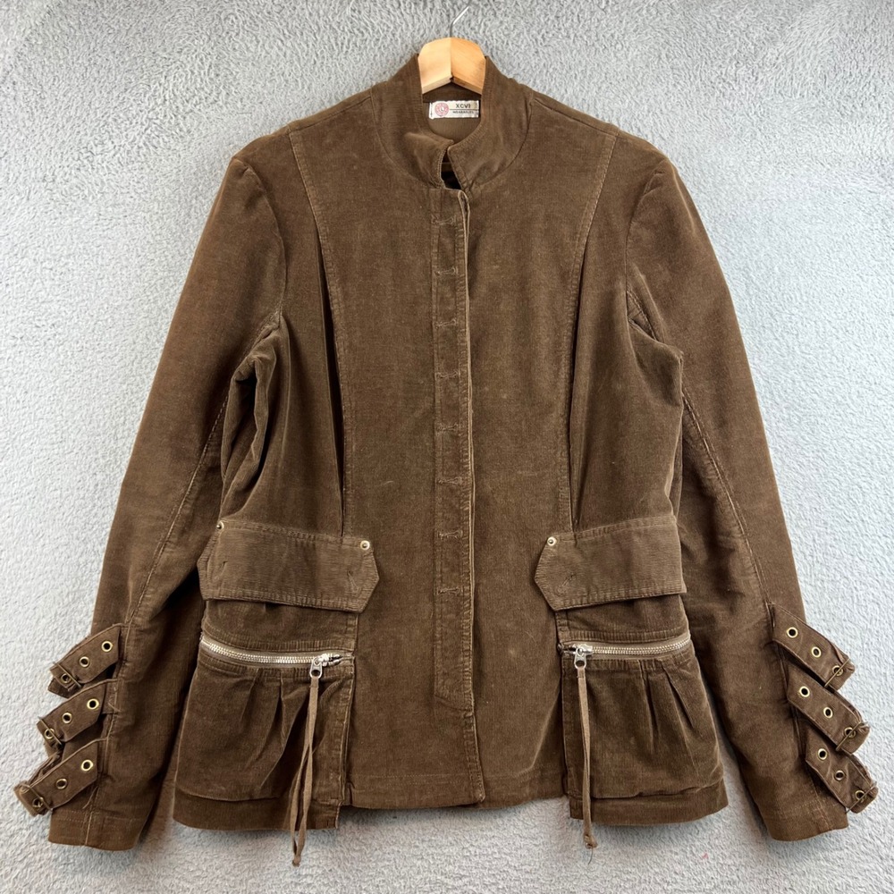 XCVI Wearables Brown Corduroy Utility Jacket Buckle Cuff Steampunk L